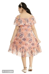 Elegant Georgette Orange Printed Dress For Girls - 9-10 Years