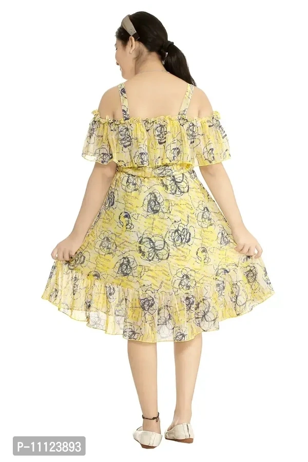 Elegant Georgette Yellow Printed Dress For Girls - 6-7 Years