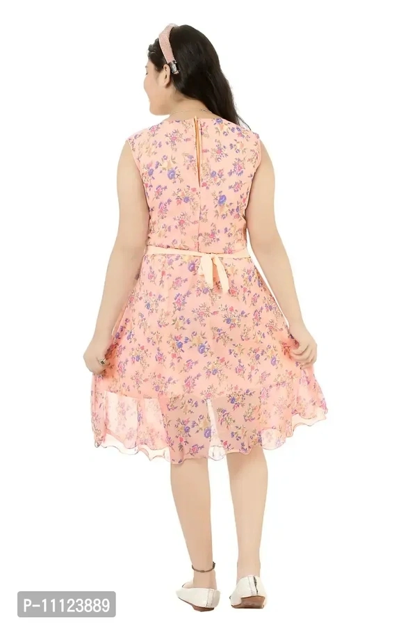 Elegant Georgette Orange Printed Dress For Girls - 4-5 Years