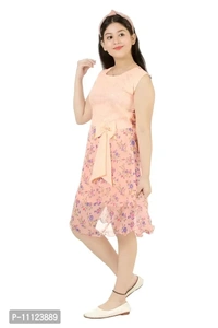 Elegant Georgette Orange Printed Dress For Girls - 6-7 Years