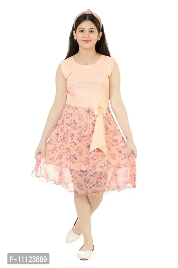 Elegant Georgette Orange Printed Dress For Girls - 10-11 Years