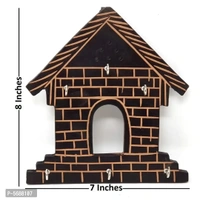 Wooden Hut Shape Wall Decor Key Holder ( Black, 7 X 8 Inch )