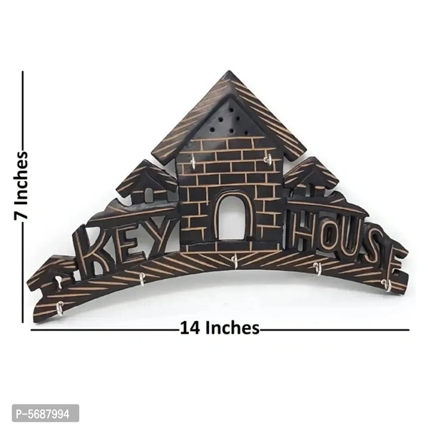 Wooden Wall Hanging Key Holder Home Shaped Key house written