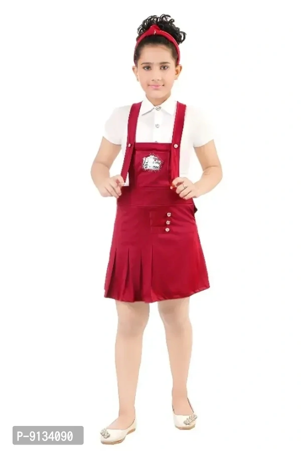 Classic Crepe Solid Dungaree for Kids Girls - 5-6 Years
