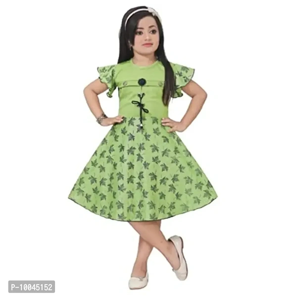 RJ JOSHNA'S Dresses Cotton Blend Printed Knee Length Frock Dress for Girls  - Green, 9-10 Years