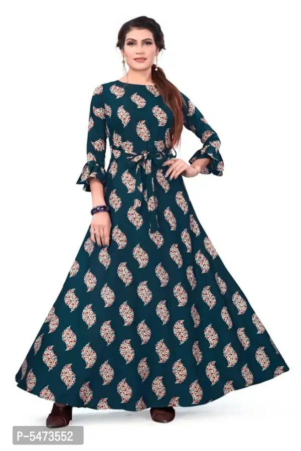 Women's Party Wear American Crepe Digital Printed Floor Length Gown - S
