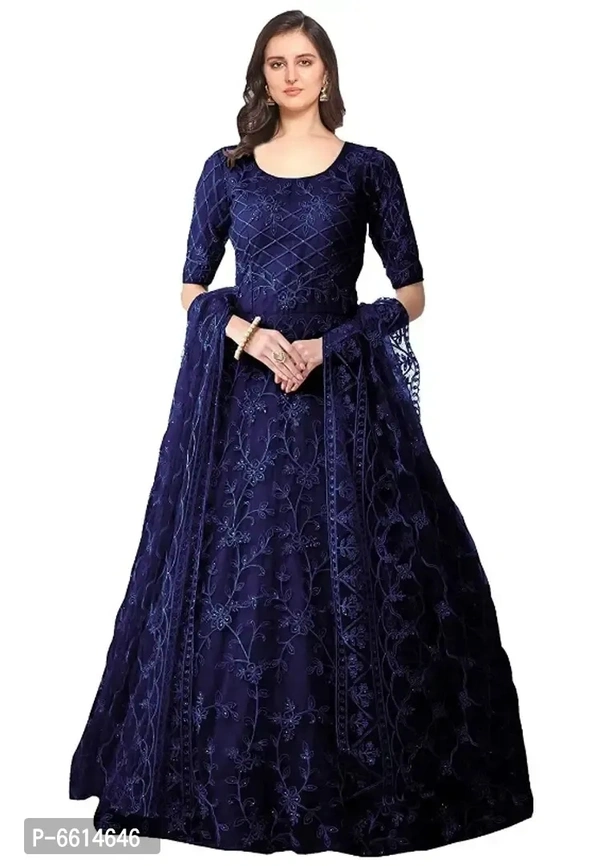 Fabulous Net Embroidered Gown With Dupatta For Women