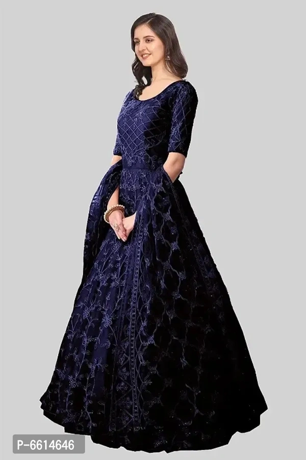 Fabulous Net Embroidered Gown With Dupatta For Women