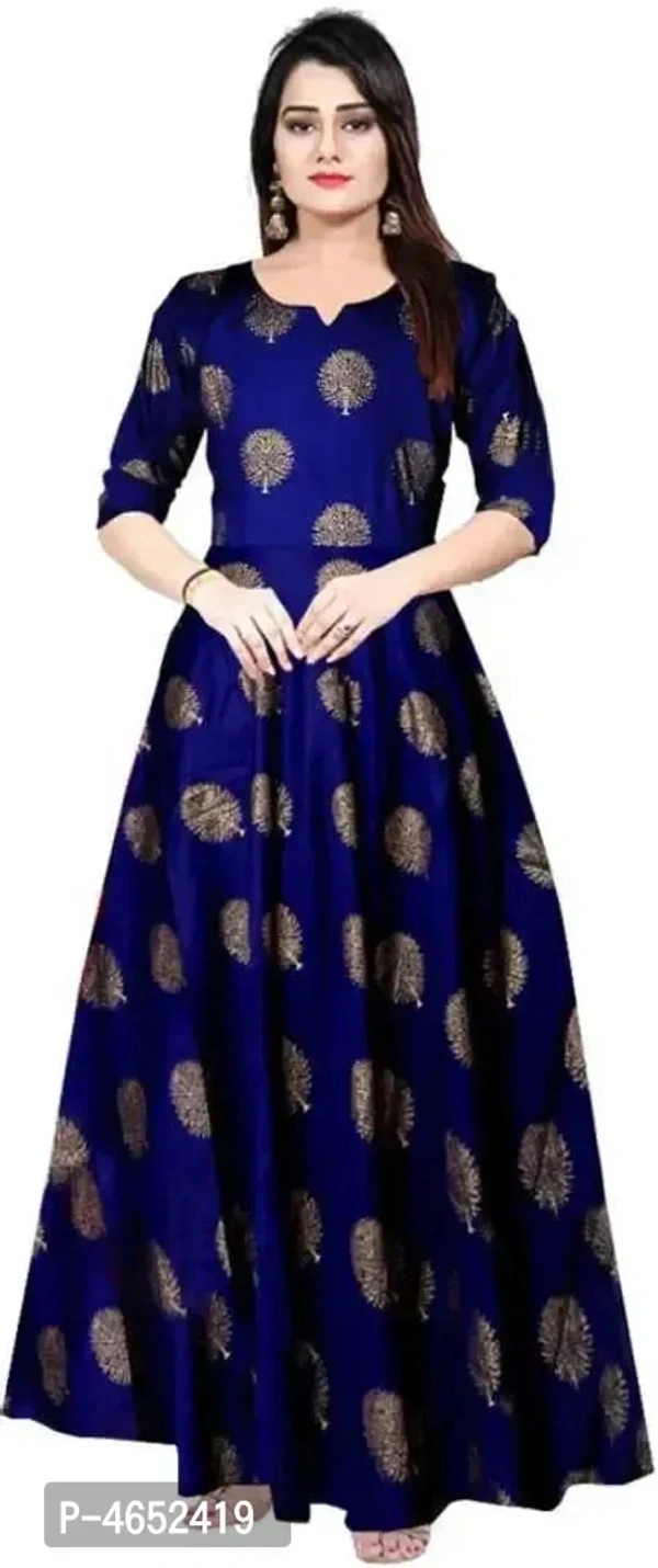 Attractive Blue Rayon Printed Ethnic Gown For Women - M