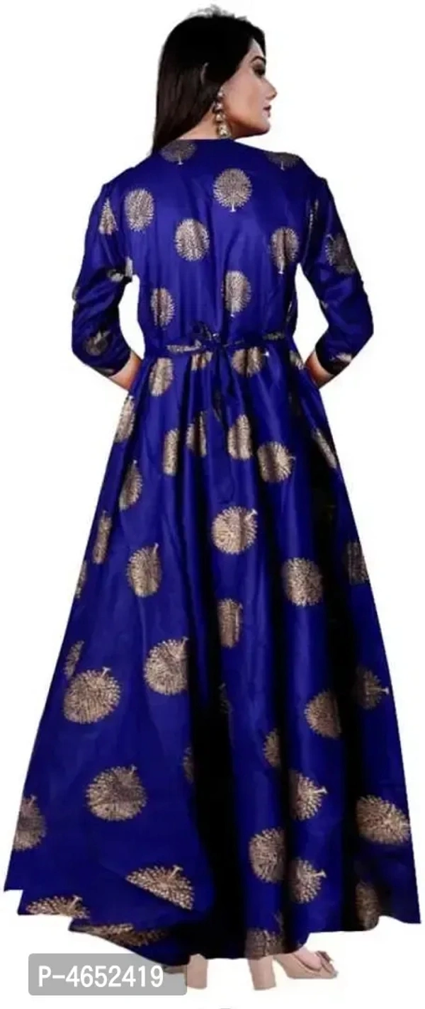 Attractive Blue Rayon Printed Ethnic Gown For Women - L