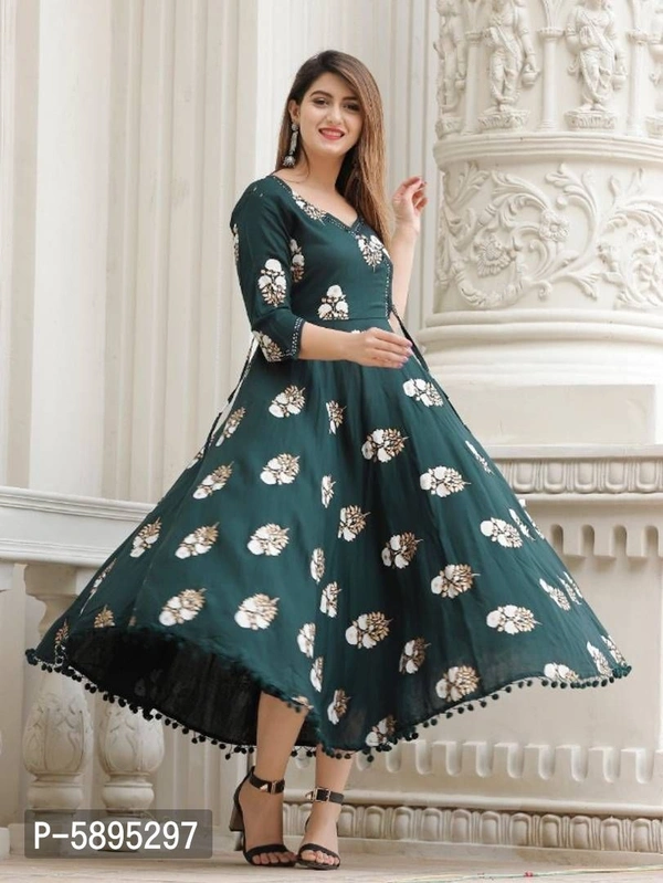 Trendy Rayon Anarkali Printed Long Gown With Dupatta - M