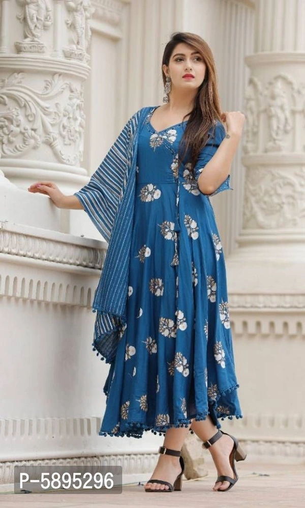 Trendy Rayon Anarkali Printed Long Gown With Dupatta - l