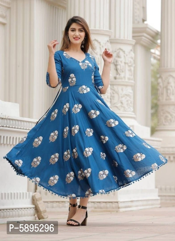 Trendy Rayon Anarkali Printed Long Gown With Dupatta - 2xl