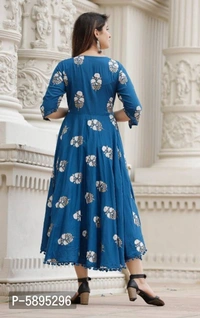Trendy Rayon Anarkali Printed Long Gown With Dupatta - 2xl