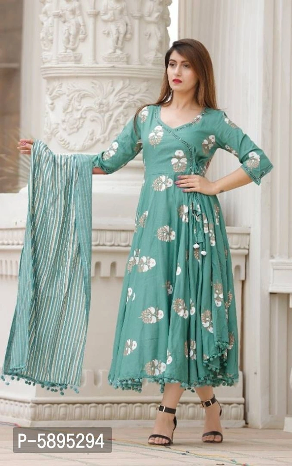 Trendy Rayon Anarkali Printed Long Gown With Dupatta - S