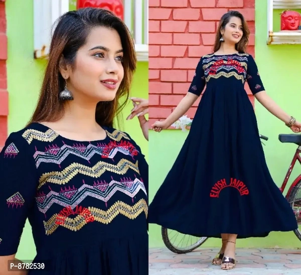 Beautiful Rayon Embroidered Stitched Ethnic Gown - XL