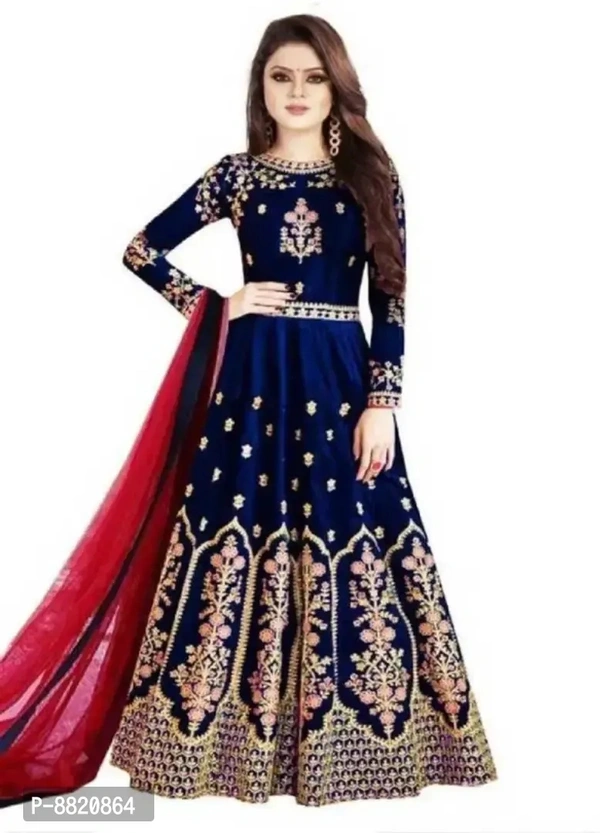 Classic Art Silk Embroidered Gowns with Dupatta Women