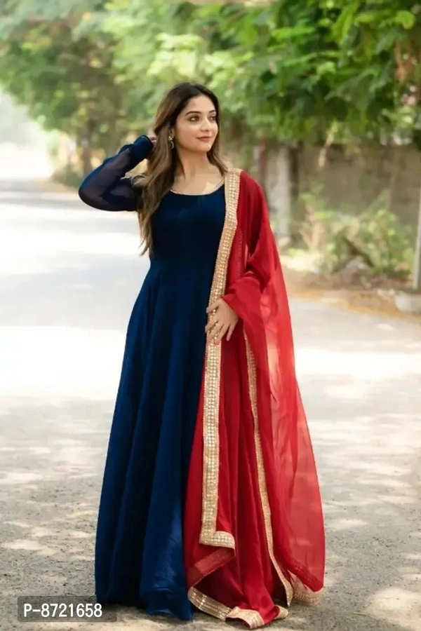 Stylish Women Georgette Long Gown with Dupatta - l