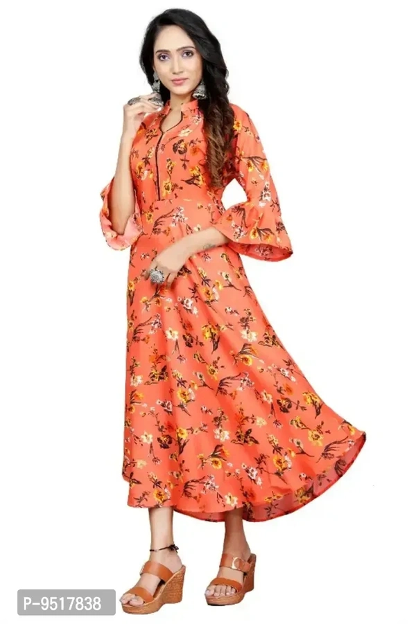 Latest Fancy V Cut Pieping Gown Orange - M