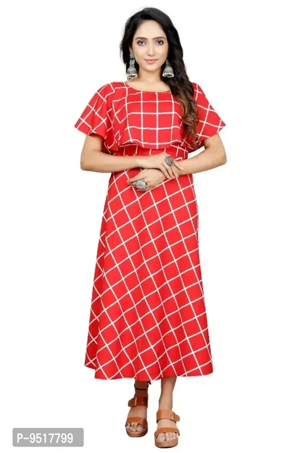 Fancy crepe Printed Dress Red - M