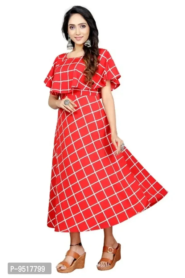 Fancy crepe Printed Dress Red - XL