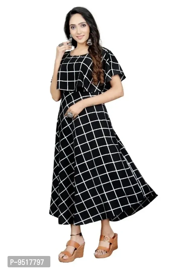 Fancy Crepe Printed Gown Black - XL