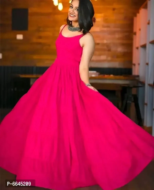 Stylish Rayon Solid Self Design Long Gown For Women - M