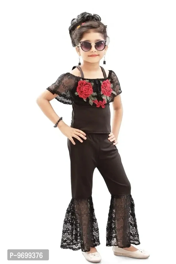 Fabulous Black Cotton Blend Self Pattern Basic Jumpsuit For Baby Girls - 4-5 Years