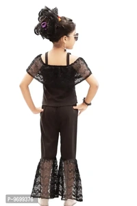Fabulous Black Cotton Blend Self Pattern Basic Jumpsuit For Baby Girls - 6-7 Years
