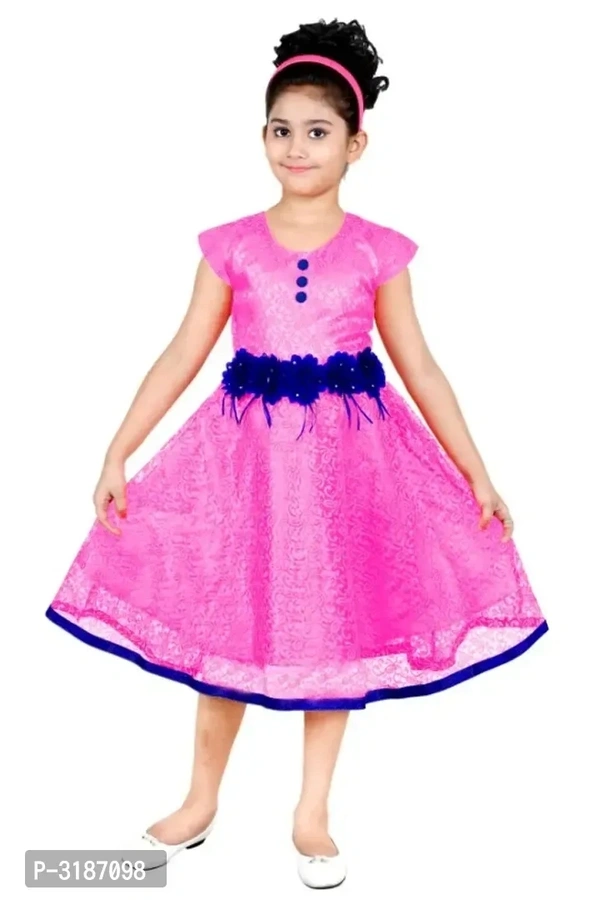 RNR FASHION Girls Purple Net Made Midi/Knee Length Sleeveless Frock(RNR035) - 4-5 Years