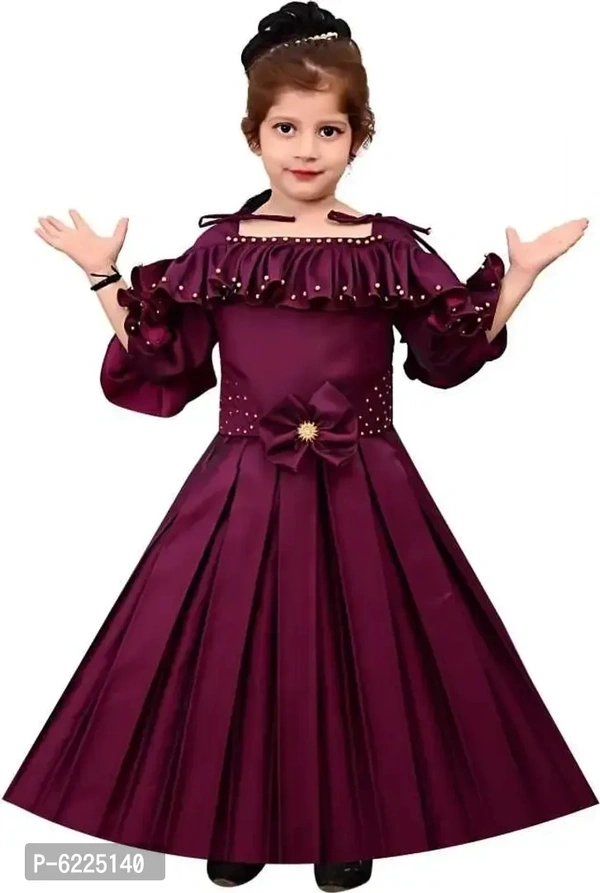 Stylish Silk Blend Purple Gown Style Long Dress For Girls - 4-5 Years