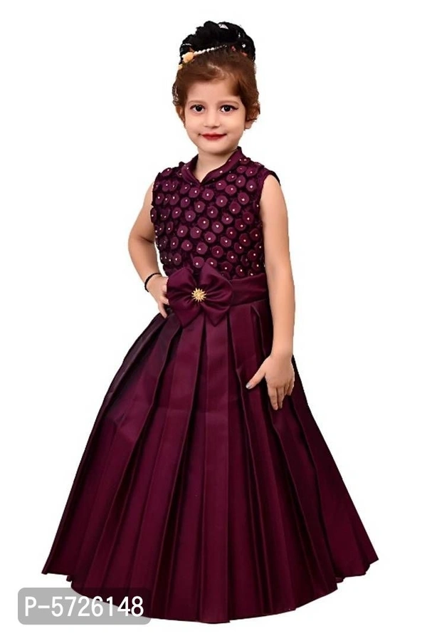 Elegant Purple Sarin Blend Self Pattern Dress For Girls - 5-6 Years