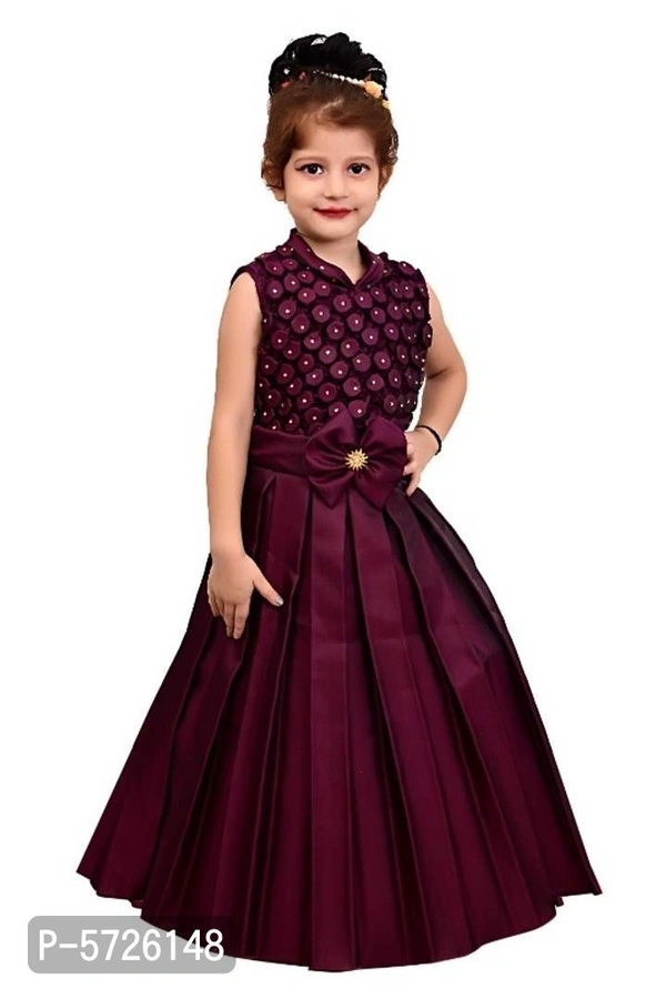 Elegant Purple Sarin Blend Self Pattern Dress For Girls - 6-7 Years