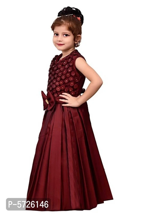 Elegant Maroon Sarin Blend Self Pattern Dress For Girls - 3-4 Years