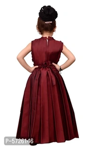 Elegant Maroon Sarin Blend Self Pattern Dress For Girls - 6-7 Years