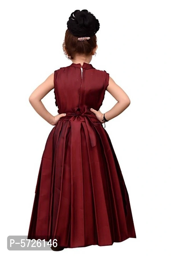 Elegant Maroon Sarin Blend Self Pattern Dress For Girls - 6-7 Years