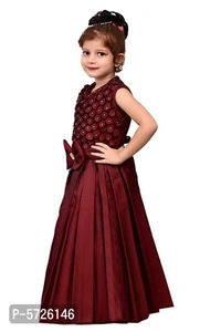 Elegant Maroon Sarin Blend Self Pattern Dress For Girls - 7-8 Years