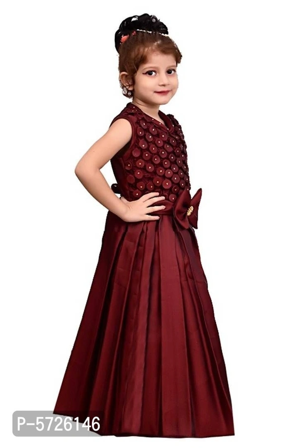 Elegant Maroon Sarin Blend Self Pattern Dress For Girls - 7-8 Years