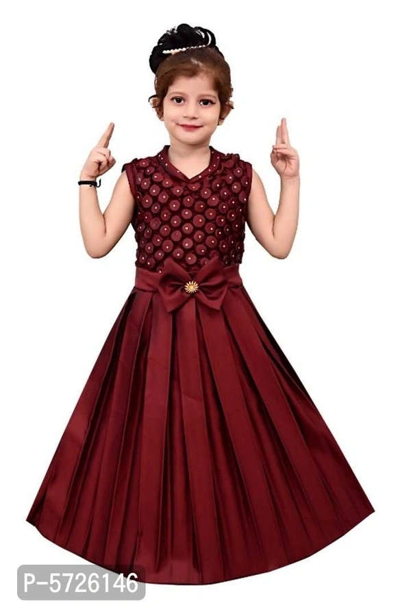 Elegant Maroon Sarin Blend Self Pattern Dress For Girls - 9-10 Years