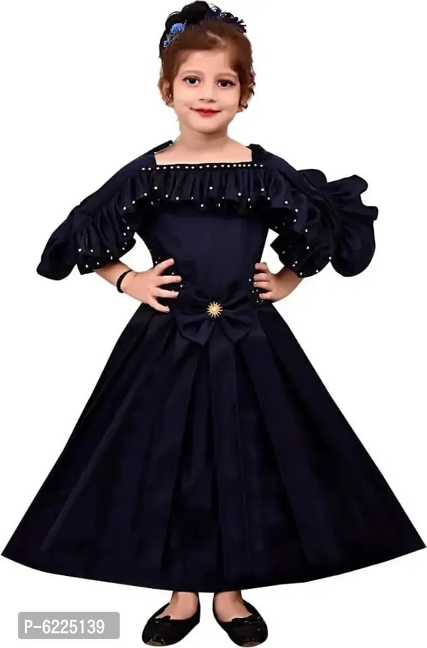 Stylish Silk Blend Navy Blue Gown Style Long Dress For Girls - Navy Blue, 4-5 Years