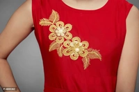 Stylish Satin Red Embroidered Long Dress For Girls - Red, 3-4 Years