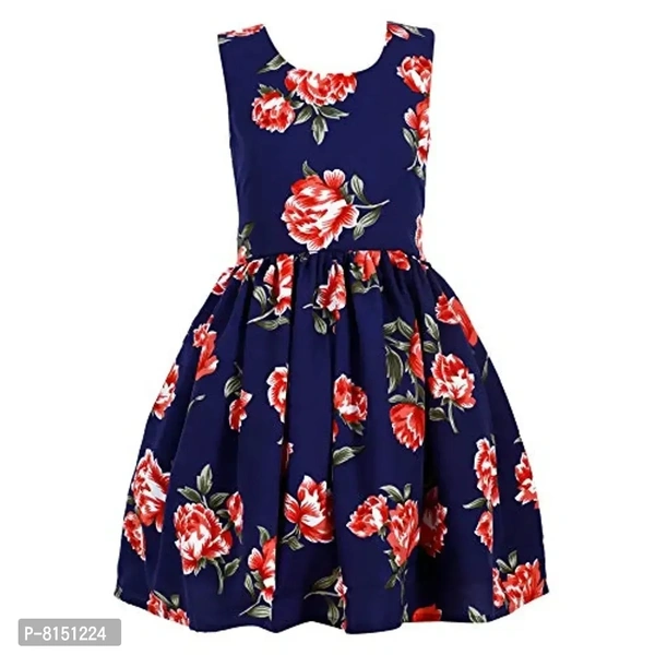R Cube Kids Poly Crape Polka Dot Casual Wear Frock Navy Blue - 11-12 Years