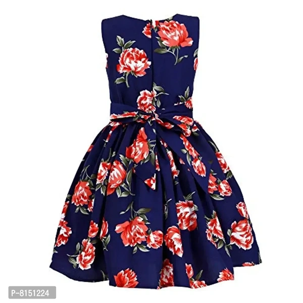 R Cube Kids Poly Crape Polka Dot Casual Wear Frock Navy Blue - 11-12 Years