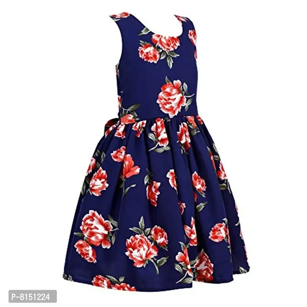 R Cube Kids Poly Crape Polka Dot Casual Wear Frock Navy Blue - 11-12 Years
