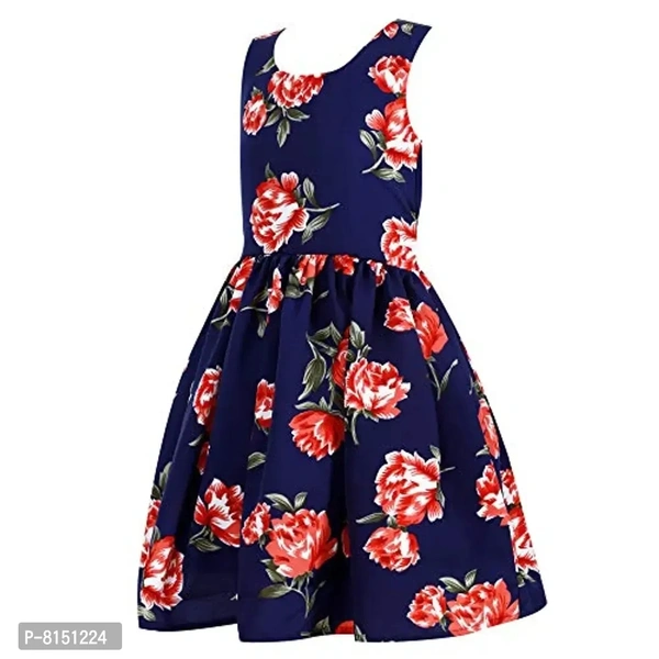 R Cube Kids Poly Crape Polka Dot Casual Wear Frock Navy Blue - 11-12 Years