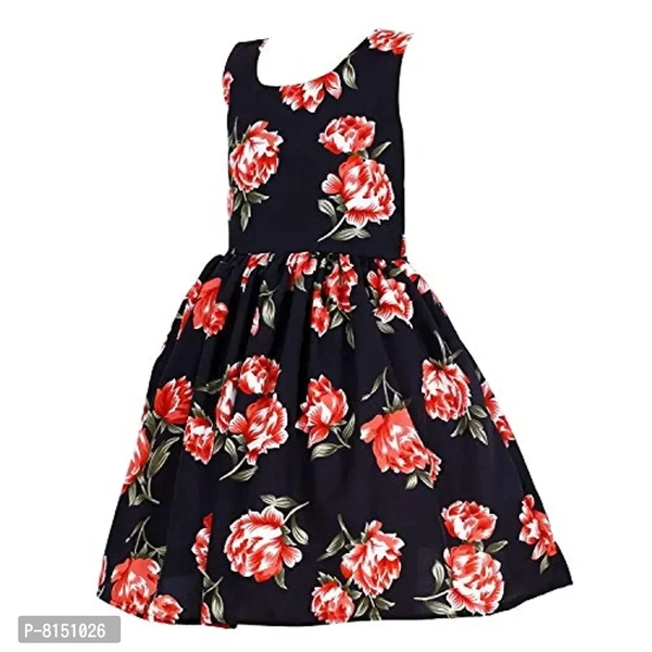 R Cube Kids Poly Crape Polka Dot Casual Wear Frock SS_025,Black Print - 3-4 Years