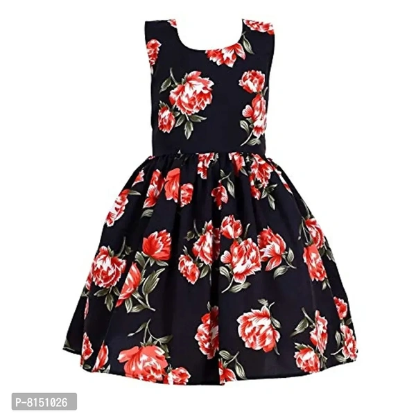 R Cube Kids Poly Crape Polka Dot Casual Wear Frock SS_025,Black Print - 4-5 Years