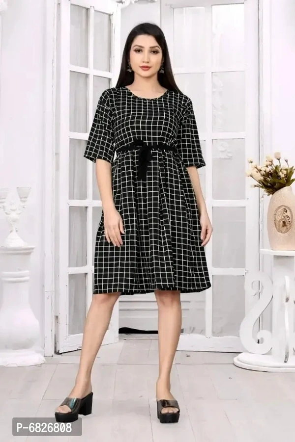 Stylish Fancy Crepe Printed Multicolor Designer Frock With Belt Dress For Women - S