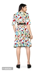 Latest Printed Multicolored Designer Frock With Belt For Women Dress - l