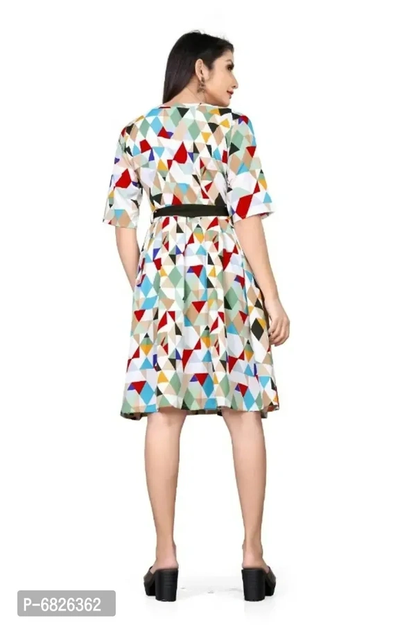 Latest Printed Multicolored Designer Frock With Belt For Women Dress - l